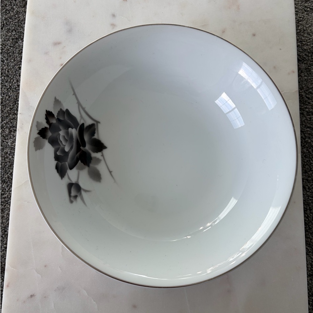 Elegant Black and White Floral Serveware Bowl